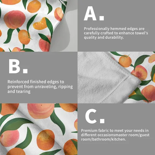 Vista 5 de Giwawa Juego de 2 toallas de mano de color naranja melocotón, toalla de cara con diseño de frutas, bonito diseño brillante y colorido, toalla facial