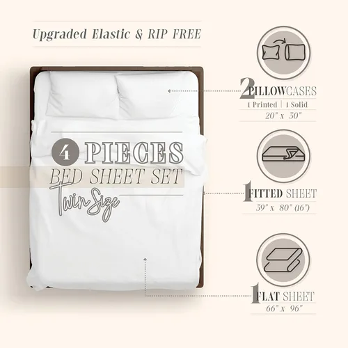 Vista 3 de Elegant Comfort Juego de sábanas de 4 piezas estampadas navideñas, 1500 hilos, material transpirable y súper suave, resistente a las arrugas