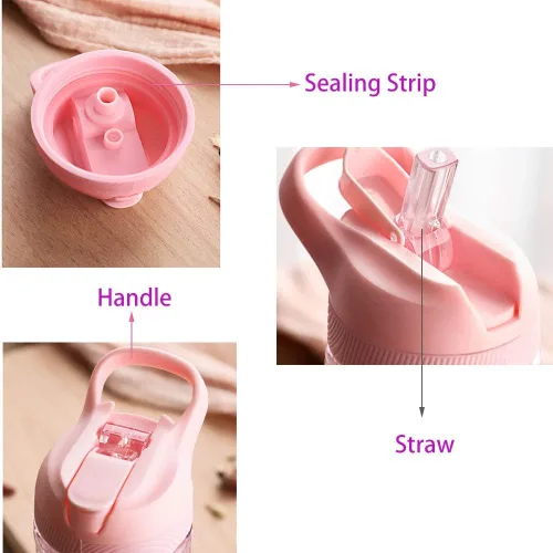 Vista 5 de Botellas de agua de unicornio para niñas, bonita taza de unicornio con popote para niños, bloqueo de seguridad, sin BPA, botella de agua rosa
