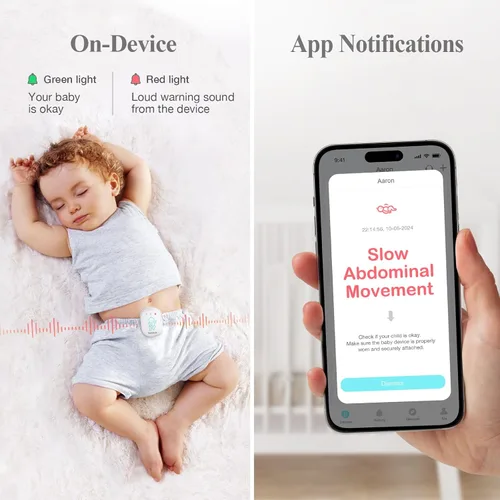 Vista 4 de Monitor para bebés Sense-U Pro: rastreadores de movimiento respiratorio, volteo y sobrecalentamiento para un mejor sueño, monitor de sueño