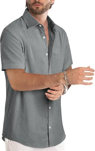 Vista 108 de JMIERR Camisas de vestir a rayas con botones y manga corta para hombre
