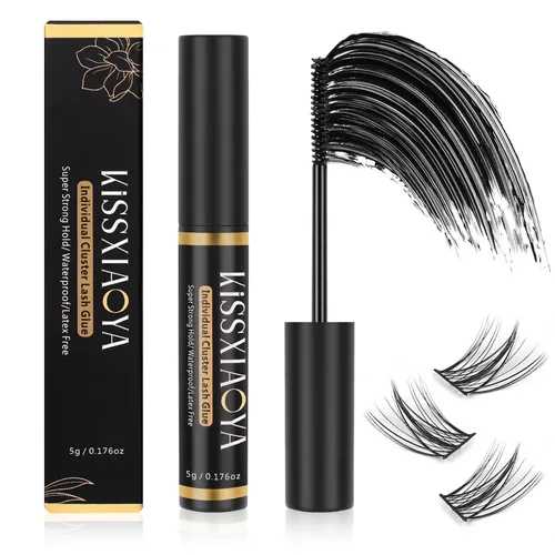 Vista 8 de KISSXIAOYA Pegamento de pestañas en racimo para extensiones de pestañas individuales, pegamento de pestañas súper fuerte, impermeable, pegamento