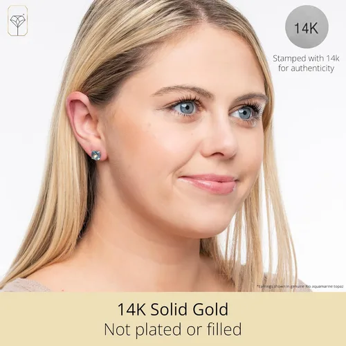 Vista 2 de MAX + STONE 14k Yellow Gold 8mm Cushion Cut Birthstone Stud Earrings for Women
