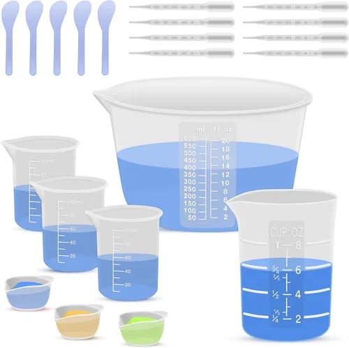Vista 11 de Juego de tazas medidoras de mezcla de resina de silicona de 1L para suministros de resina, marcas fáciles de leer, taza grande de 1000ml/32oz, tazas