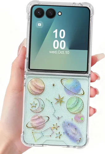 Vista 25 de Funda para Samsung Galaxy Z Flip 3 con purpurina, bonita funda transparente con diseño, brillante, reflectante, con destellos, cubierta de teléfono