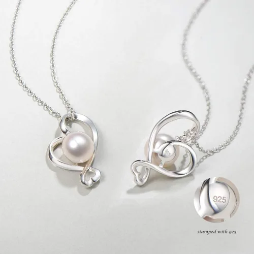 Vista 2 de FANCIME Collar de corazón de perlas de agua dulce genuinas con piedra natal de junio de 9 a 0.394 in de plata de ley con colgante de perla