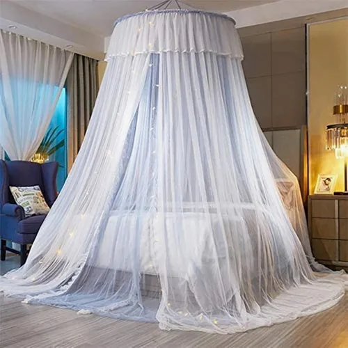 Vista 14 de VETHIN - Dosel de cama de princesa para niñas, cortina de dosel de cama de doble capa con malla transparente, mosquitero de princesa con encaje