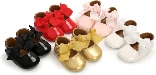 Vista 2 de WILLFUN Zapatos planos Mary Jane para bebé niña, diseño floral, vestido de princesa, zapatos de cuna antideslizantes para los primeros pasos