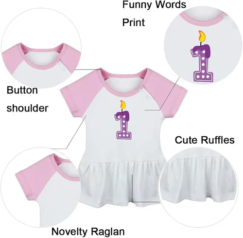 Vista 2 de iDzn Pack of 2, Happy First Birthday & I'm 1 Funny Print Dresses, Newborn Infant Baby Girls Princess Dress, Cute Ruffle