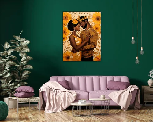 Vista 240 de Arte de pared afroamericano, decoración de rey y reina bailarín negro para sala de estar, arte de pareja de amor negro para dormitorio, lienzo