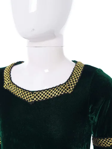 Vista 4 de iiniim Disfraz de princesa medieval para niñas, disfraz de Halloween renacentista, vestido de terciopelo vintage con tocado