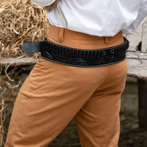 Vista 4 de Hulara Full Grain Buff Leather Ammo Belt 22 Cartridge Belt Western Ammo Case Bullet Ammo Loops for Men