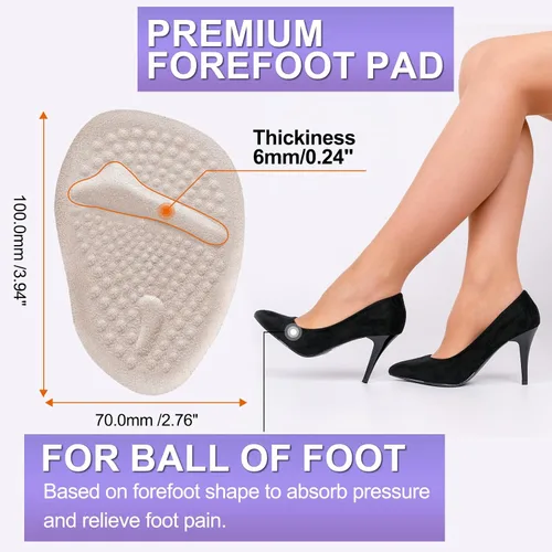Vista 2 de 6 pares de almohadillas metatarsianas para talones de bolas de gel de pies para mujeres, almohadillas adhesivas invisibles para el antepié, inserto