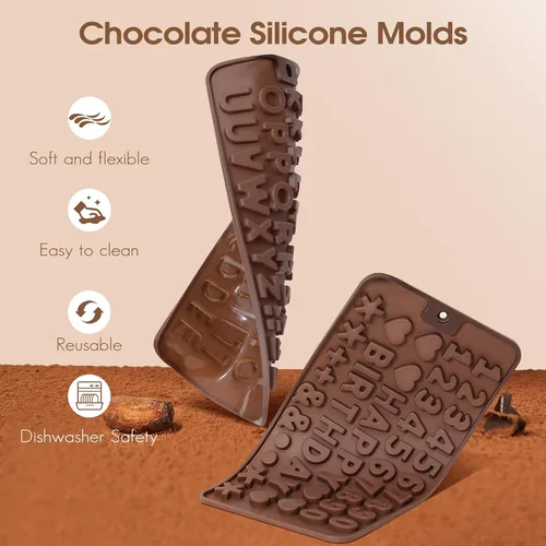 Vista 3 de Moldes de silicona para letras y números de chocolate con símbolos de decoración de pasteles de feliz cumpleaños, 2