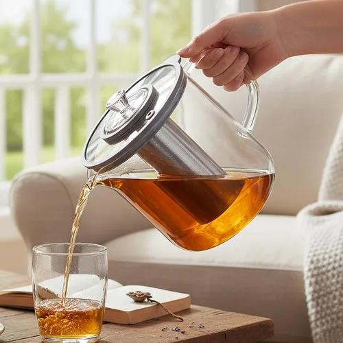 Vista 3 de Aquach Tetera de vidrio de 68 onzas con infusor – Apta para estufa y lavavajillas, tetera de vidrio de borosilicato sin plástico para té de hojas