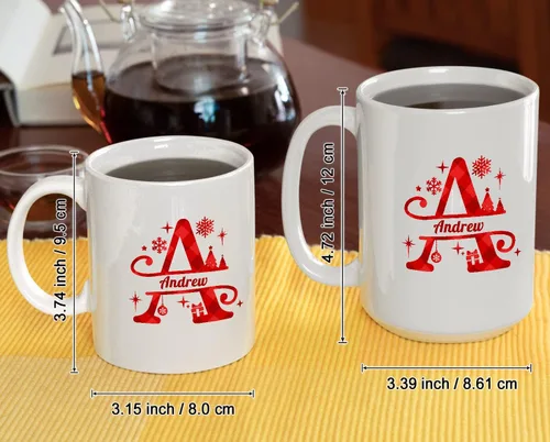 Vista 4 de Taza de café con inicial de Navidad con nombre, taza personalizada para mujeres para hombres, regalos con monograma, tazas de café con nombre