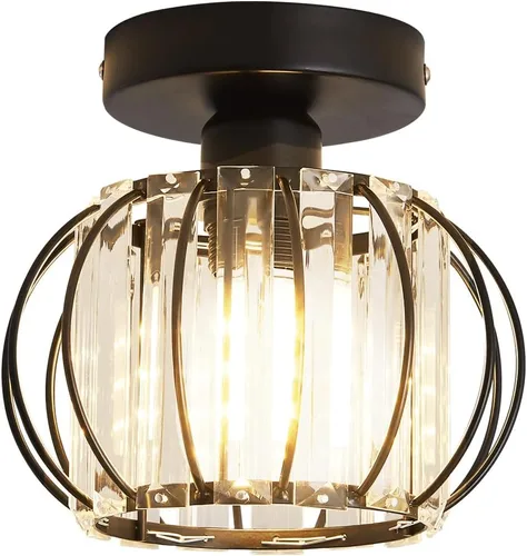 Vista 10 de YYJLX Paquete de 2 Lámparas de Techo Semiempotradas Modernas Pequeña Lámpara de Araña de Cristal Mini Lámpara de Techo Interior para Baño Pasillo