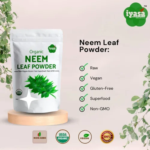 Vista 4 de Iyasa Holistics - Polvo orgánico de neem de hojas enteras – Hierba Ayurveda orgánica USDA – Vegano crudo sin OMG – Cuidado del cabello y la piel