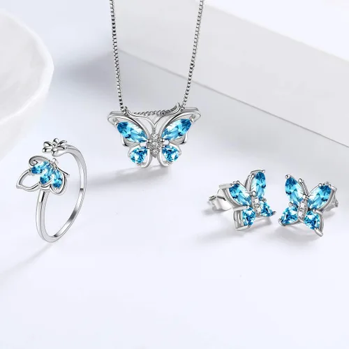 Vista 3 de Aurora Tears - Collar de mariposas de plata esterlina 925 para mujer collar aretes y anillos de boda para regalar