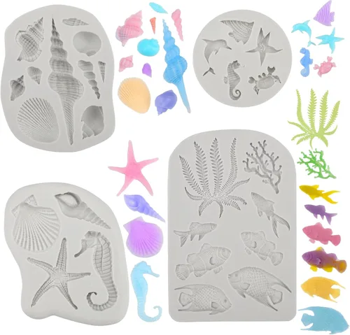 Vista 13 de Beasea Molde grande para cola de sirena, 1 paquete de silicona para fondant de cola de sirena para decoración de pasteles de azúcar de chocolate