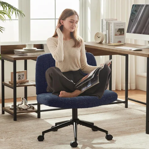 Vista 12 de Dowinx Silla cruzada con ruedas, tela preminum y cojín de muelles de bolsillo, silla de computadora giratoria ajustable, silla de computadora