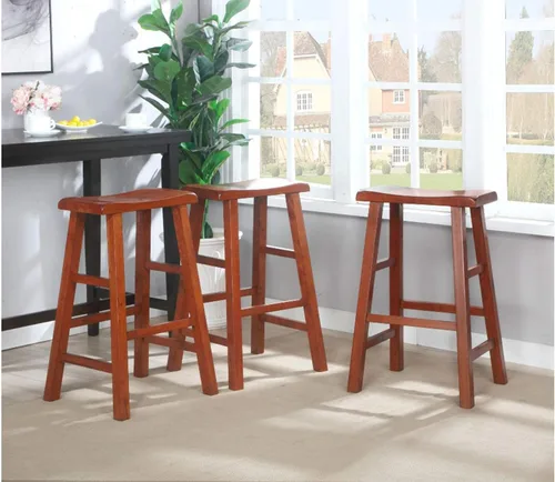 Vista 4 de eHemco Taburetes de madera maciza, 29 pulgadas, roble oscuro, juego de 3 Heavy Duty, encimera de cocina