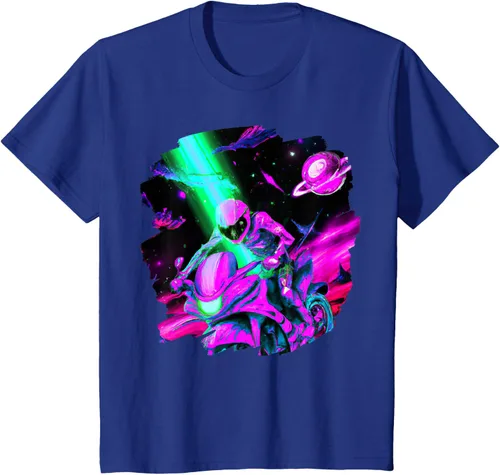 Vista 12 de Camiseta de motociclista espacial para motociclista astronauta, Negro, S