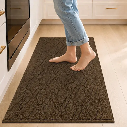 Vista 38 de COSY HOMEER Tapete de cocina antideslizantes, absorbentes para el piso, alfombra de cocina lavable, tapete de pie para fregadero, alfombra de Beige