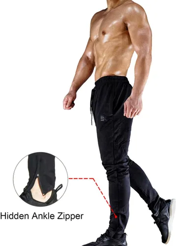 Vista 3 de Brokig - Pantalones deportivos con cremallera para hombre, pantalones casuales para entrenamiento y gimnasia, cómodos pantalones de chándal