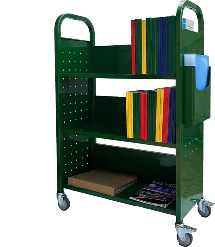 Vista 13 de Workington Carrito de libros con 3 estantes planos, carrito de libros de biblioteca con ruedas giratorias bloqueables 3001, verde manzana Manzana