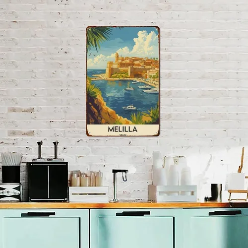 Vista 4 de Melilla, Melilla España, Melilla City - Letreros de metal retro de aluminio para decoración de pared, 8 x 12 pulgadas, para cocina, bar, habitación