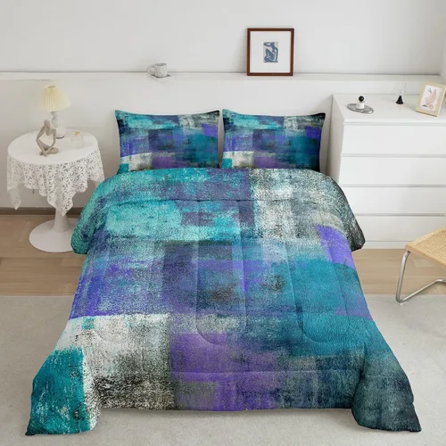 Vista 12 de Erosebridal Juego de ropa de cama turquesa tamaño individual para niños y niños, color verde azulado y gris degradado para niñas y adultos, relleno