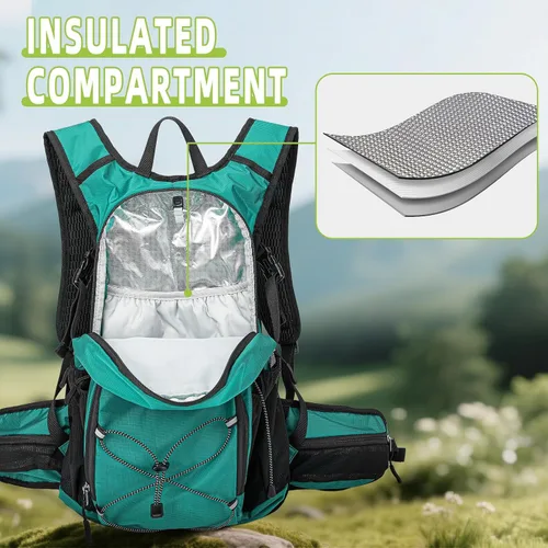 Vista 3 de Mochila de hidratación, mochila de agua para senderismo con vejiga de agua de 3 L, paquete de hidratación aislada, ligera, hidropack ideal para Verde