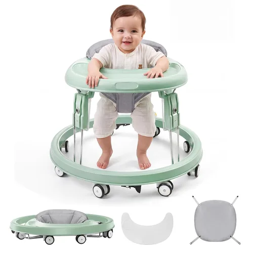Vista 12 de Andador para bebés con ruedas, plegado de un solo toque, ajuste de altura Gris