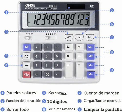 Vista 3 de Calculadora de escritorio estándar con función científica, potencia dual, botones grandes, pantalla LCD grande para 12 dígitos, calculadora portátil