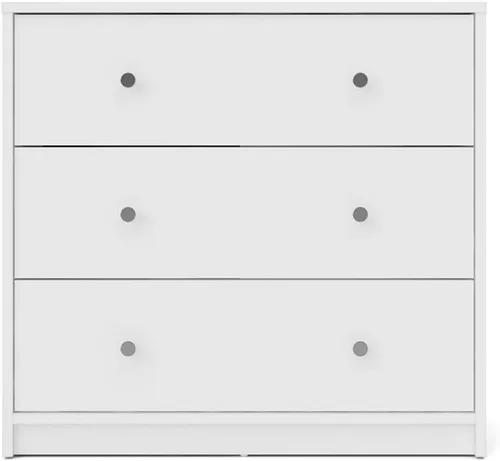Vista 4 de Atlin Designs Cómoda de madera contemporánea con 3 cajones, acabado blanco, 26.75 pulgadas de alto x 28.5 pulgadas de ancho x 11.75 pulgadas