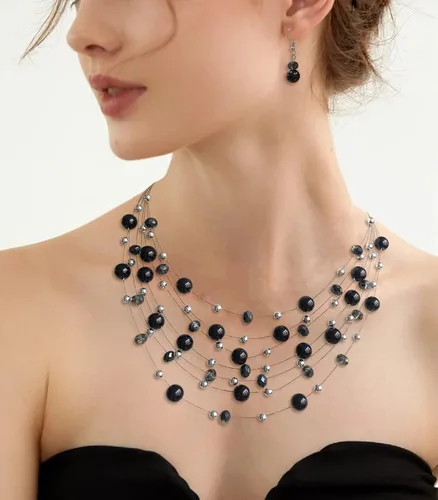 Vista 3 de Collares de perlas en capas para mujer, gargantilla de perlas multicapa, joyería bohemia para mujer, regalos para mamá