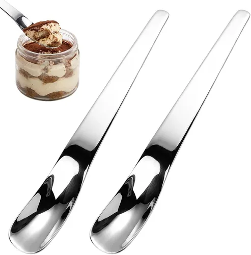 Vista 8 de Cuchara de postre de acero inoxidable con mango ergonómico largo, (3)