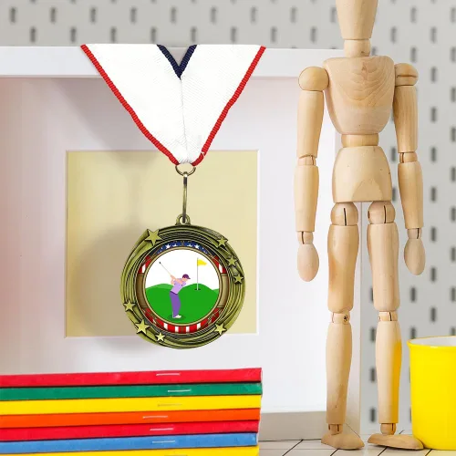 Vista 5 de All Quality Medalla de diseño de estrellas en remolino de golf - 1º, 2º, 3er lugar