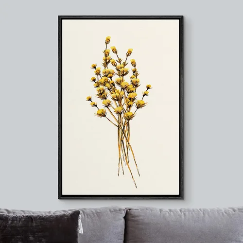 Vista 3 de NWT Juego de impresiones enmarcadas para pared, ramo de flores amarillas, capullos de flores amarillas, ilustraciones de plantas florales, arte