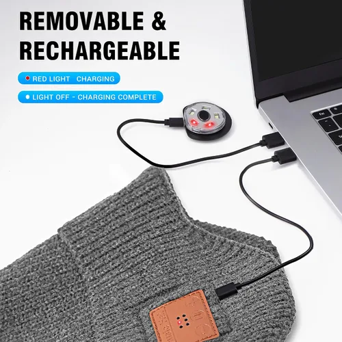 Vista 57 de Gorro Bluetooth con auriculares ligeros e inalámbricos, micrófono integrado y altavoces estéreo mejorados con música