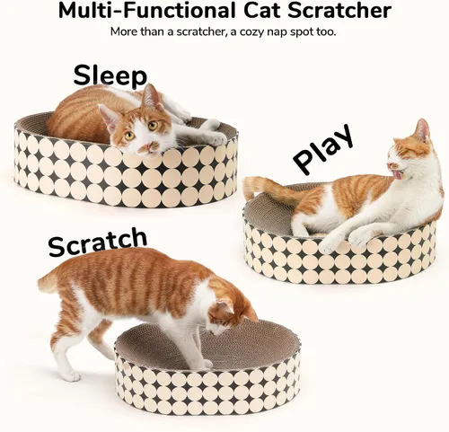 Vista 2 de FUKUMARU Cama rascador de cartón para gatos, almohadilla 2 en 1 para rascar gatos, tabla de rascar ovalada para interiores, cuenco rascador