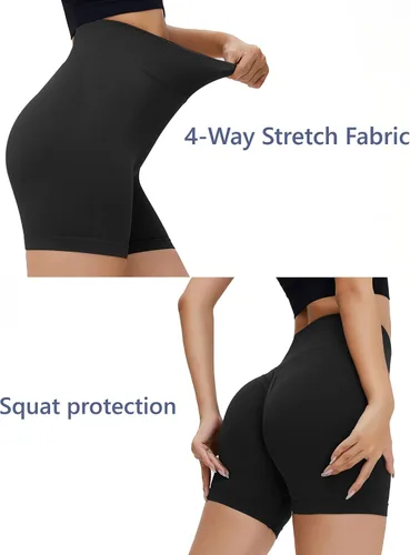 Vista 5 de FITOP Pantalones cortos de yoga para mujer, 2 piezas, con levantamiento de glúteos, sin costuras, cintura alta, atléticos, pantalones cortos