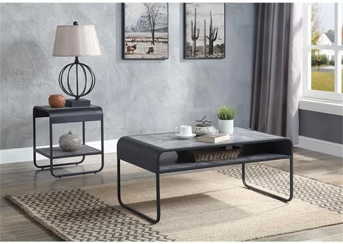 Vista 2 de Acme Muebles Mesa de centro rectangular con estante abierto, gris concreto y negro