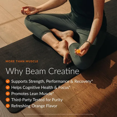 Vista 3 de BEAM Gomitas de creatina: gomitas de monohidrato de creatina con 0.18 onzas de creatina, sin azúcar, fuerza muscular y apoyo para la recuperación