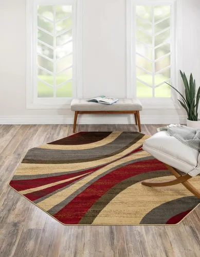 Vista 12 de Unique Loom Barista Collection - Alfombra Ngada (2 pies 2 pulgadas x 3 pies 1 pulgada, Rectangular, Beige/Rojo)