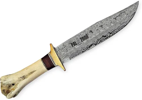 Vista 4 de PAL 2000 KNIVES Acero de Damasco hecho a mano personalizado 16 pulgadas cuchillo de caza con funda 7001