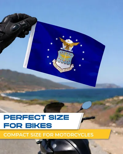 Vista 7 de AGAS - Bandera de motocicleta de la Fuerza Aérea – 6 x 9 pulgadas – Poliéster de punto impreso de doble cara – Bordes de doble costura – Bandera