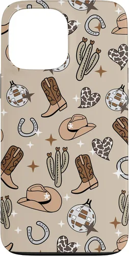 Vista 24 de Cowboy Hat & Boot & Disco Ball Pattern Brown Cowgirl Case for iPhone 17