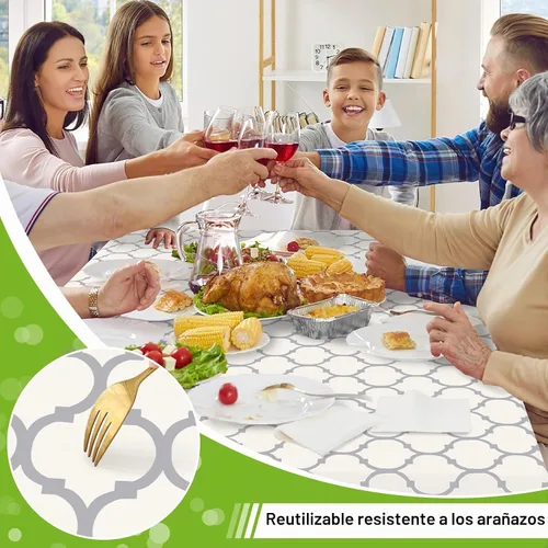 Vista 4 de Smiry - Mantel cuadrado de vinilo impermeable con respaldo de franela para mesas cuadradas, manteles de plástico lavables a prueba de derrames